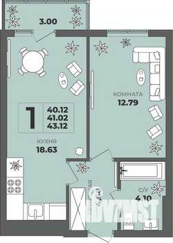 1-к квартира, строящийся дом, 41м2, 5/8 этаж