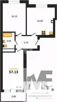 2-к квартира, вторичка, 57м2, 3/9 этаж
