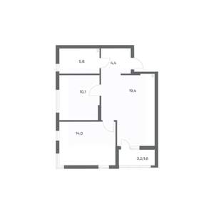 2-к квартира, строящийся дом, 55м2, 6/18 этаж