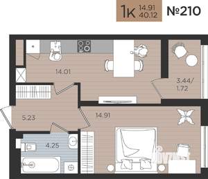 1-к квартира, строящийся дом, 40м2, 2/10 этаж