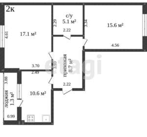 2-к квартира, вторичка, 57м2, 1/3 этаж