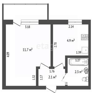 1-к квартира, вторичка, 22м2, 4/5 этаж