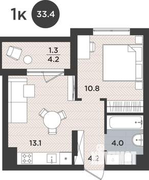 1-к квартира, вторичка, 33м2, 2/9 этаж