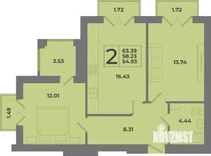 2-к квартира, вторичка, 63м2, 8/8 этаж