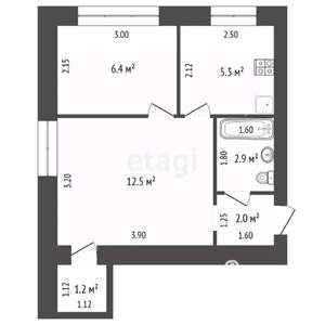 2-к квартира, вторичка, 30м2, 1/4 этаж