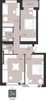 3-к квартира, вторичка, 77м2, 8/9 этаж