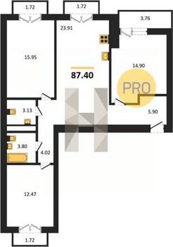 3-к квартира, вторичка, 87м2, 8/8 этаж