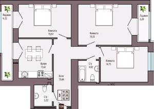 3-к квартира, вторичка, 88м2, 10/10 этаж