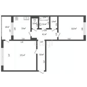 2-к квартира, вторичка, 51м2, 3/5 этаж