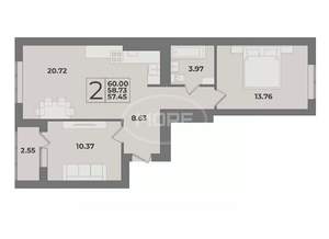 2-к квартира, вторичка, 59м2, 2/9 этаж