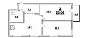 2-к квартира, вторичка, 52м2, 3/5 этаж