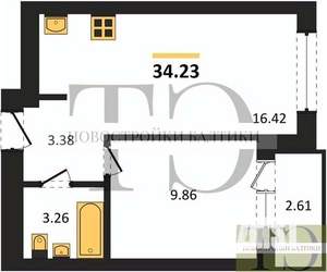 1-к квартира, вторичка, 34м2, 6/9 этаж