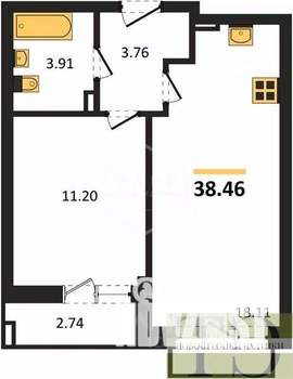 1-к квартира, вторичка, 38м2, 9/9 этаж