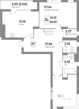 2-к квартира, вторичка, 106м2, 7/7 этаж