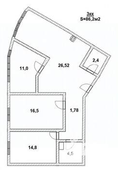 3-к квартира, вторичка, 86м2, 13/14 этаж