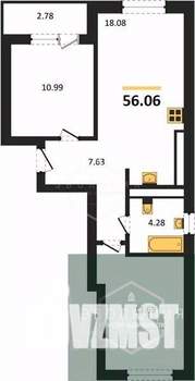 2-к квартира, вторичка, 56м2, 2/9 этаж