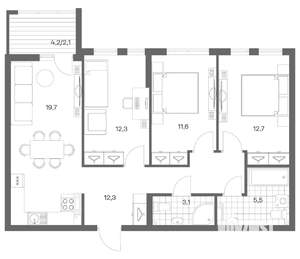 3-к квартира, строящийся дом, 79м2, 8/18 этаж