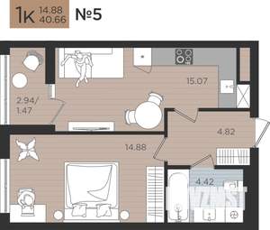 1-к квартира, вторичка, 41м2, 2/9 этаж