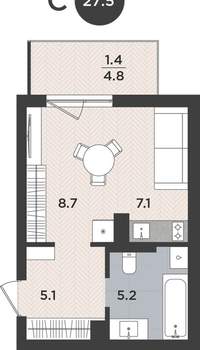 Студия квартира, вторичка, 28м2, 2/9 этаж