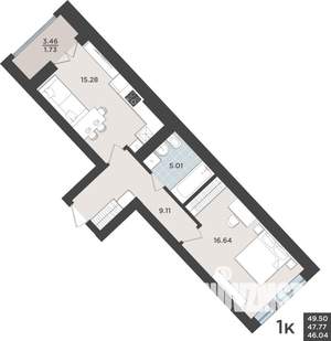 1-к квартира, строящийся дом, 48м2, 1/10 этаж