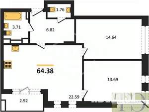 2-к квартира, вторичка, 64м2, 5/9 этаж
