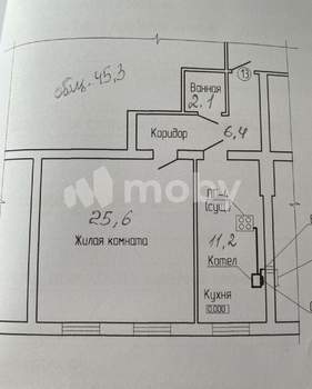 1-к квартира, вторичка, 44м2, 4/5 этаж