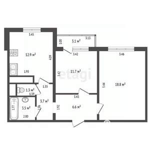 2-к квартира, вторичка, 60м2, 6/9 этаж