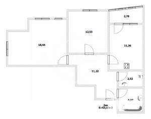 2-к квартира, вторичка, 63м2, 10/25 этаж