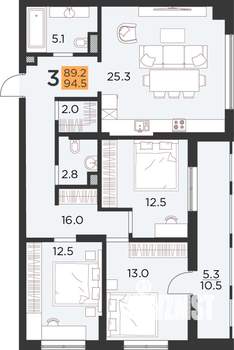 3-к квартира, вторичка, 95м2, 5/16 этаж