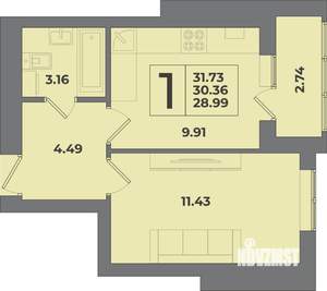 1-к квартира, вторичка, 32м2, 8/9 этаж