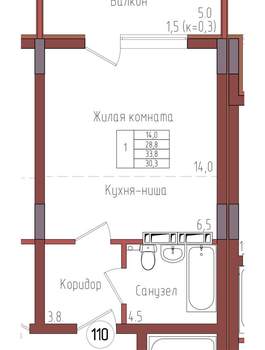 Студия квартира, вторичка, 30м2, 5/9 этаж