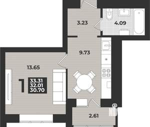 1-к квартира, строящийся дом, 33м2, 2/9 этаж