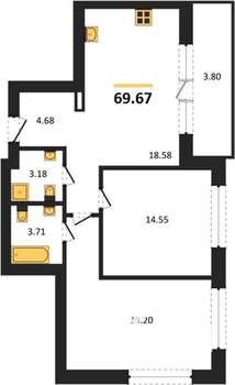 2-к квартира, вторичка, 70м2, 3/9 этаж