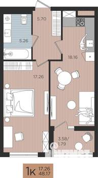 1-к квартира, строящийся дом, 48м2, 4/10 этаж