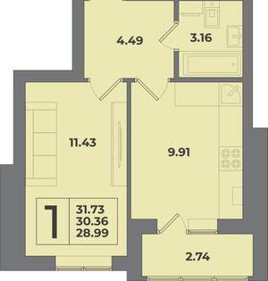 1-к квартира, вторичка, 32м2, 8/9 этаж