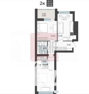 2-к квартира, вторичка, 64м2, 1/8 этаж