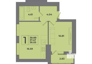 1-к квартира, строящийся дом, 39м2, 5/8 этаж