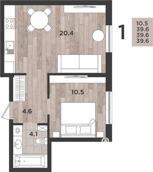 1-к квартира, вторичка, 40м2, 1/12 этаж