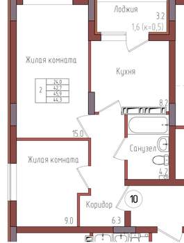 2-к квартира, вторичка, 44м2, 2/9 этаж