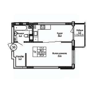 1-к квартира, вторичка, 38м2, 3/9 этаж