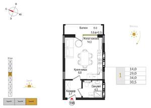 Студия квартира, вторичка, 31м2, 6/9 этаж