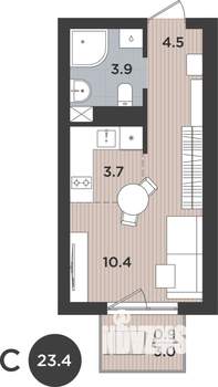 1-к квартира, вторичка, 23м2, 4/9 этаж