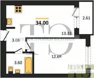 1-к квартира, вторичка, 34м2, 3/9 этаж