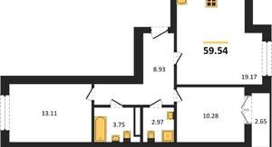 2-к квартира, вторичка, 60м2, 6/9 этаж