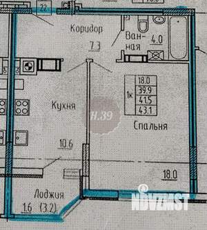1-к квартира, вторичка, 42м2, 6/9 этаж