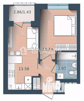 1-к квартира, вторичка, 36м2, 2/4 этаж