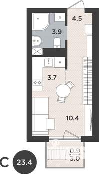 1-к квартира, вторичка, 23м2, 9/9 этаж