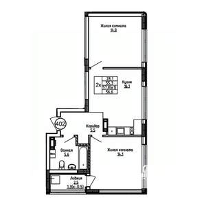 2-к квартира, вторичка, 57м2, 6/9 этаж