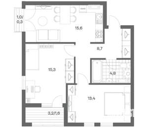 2-к квартира, строящийся дом, 60м2, 8/18 этаж