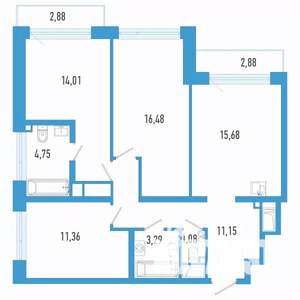 3-к квартира, вторичка, 80м2, 7/26 этаж